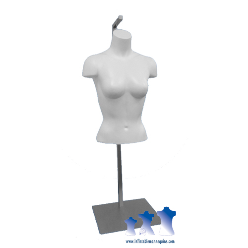 Hard Plastic Female Fullround Torso, White, w/ Hanging Loop and accompanying stand